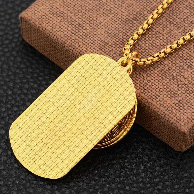 Hip Hop Style Gold Plated Full Diamond Greek Square Pendant Necklace Fashionable Chains Women Men Christian Symbol Pearl
