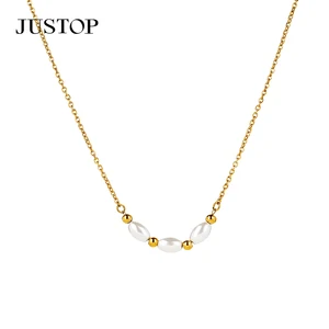 Wholesale Custom PVD 18K 24K Gold Natural Pearl Shell Freshwater Earrings Bracelet Fashion Jewelry Set Pearl Necklace Set