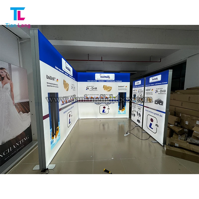 TianLang висококачествено бързо монтиране портативен алуминиев изложителен експозиционен стенд с осветлителна кутия