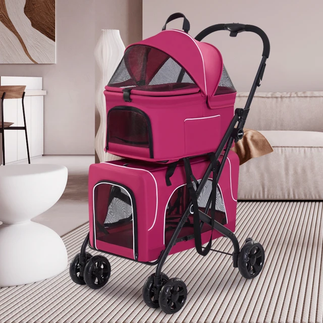 New Twin Double Dog Stroller Pet Trolley  Luxury 4 Wheels Pet Stroller for Two Dogs Cats