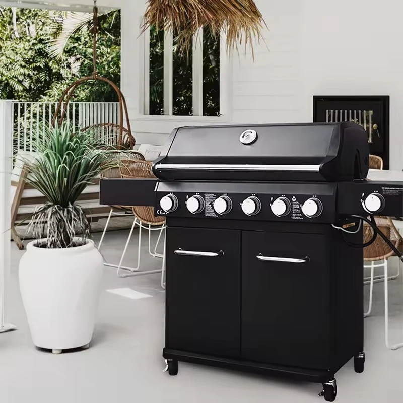 Trolley BBQ Stove Outdoor Propane Gas BBQ Grill Commercial Gas Barbecue  Restaurant Smokeless burner BBQ Grills