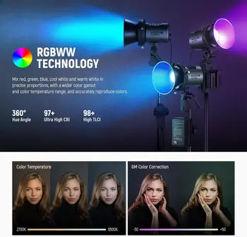NEEWER MS60C RGBWW LED Video Light with 2.4G/APP Control 65W Metal Mini RGB COB Continuous Output Lighting Handheld Spotlight detail image