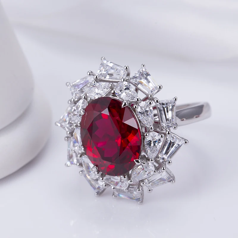 Messi Jewelry  MSR-954 Lab Created Ruby  S925 Oval Ring New Romantic Fashion Design Engagement Ring Wedding Band Classic Gift