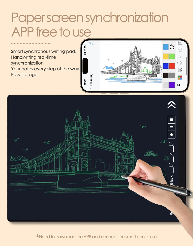 2024 Newest Smart Bluetooth A4 LCD Writing Tablet 14 Inch Business Pad  Writing Tablet Sync Phone With Pen