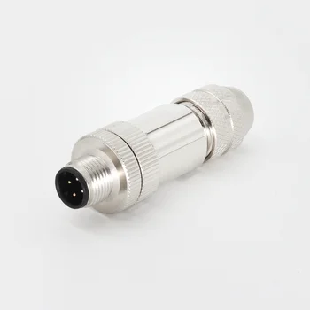 KRONZ M12 Male Field-wirable Assembly Connector Straight A Code Circular Gold-plated Metal  M12 Connectors 4 Pin