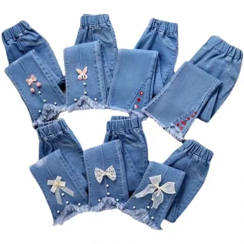 Girls Jeans Pants With Skinny Jeans Pantalon Children Pants Cartoon Embroidery Custom Kids Jeans For Girls