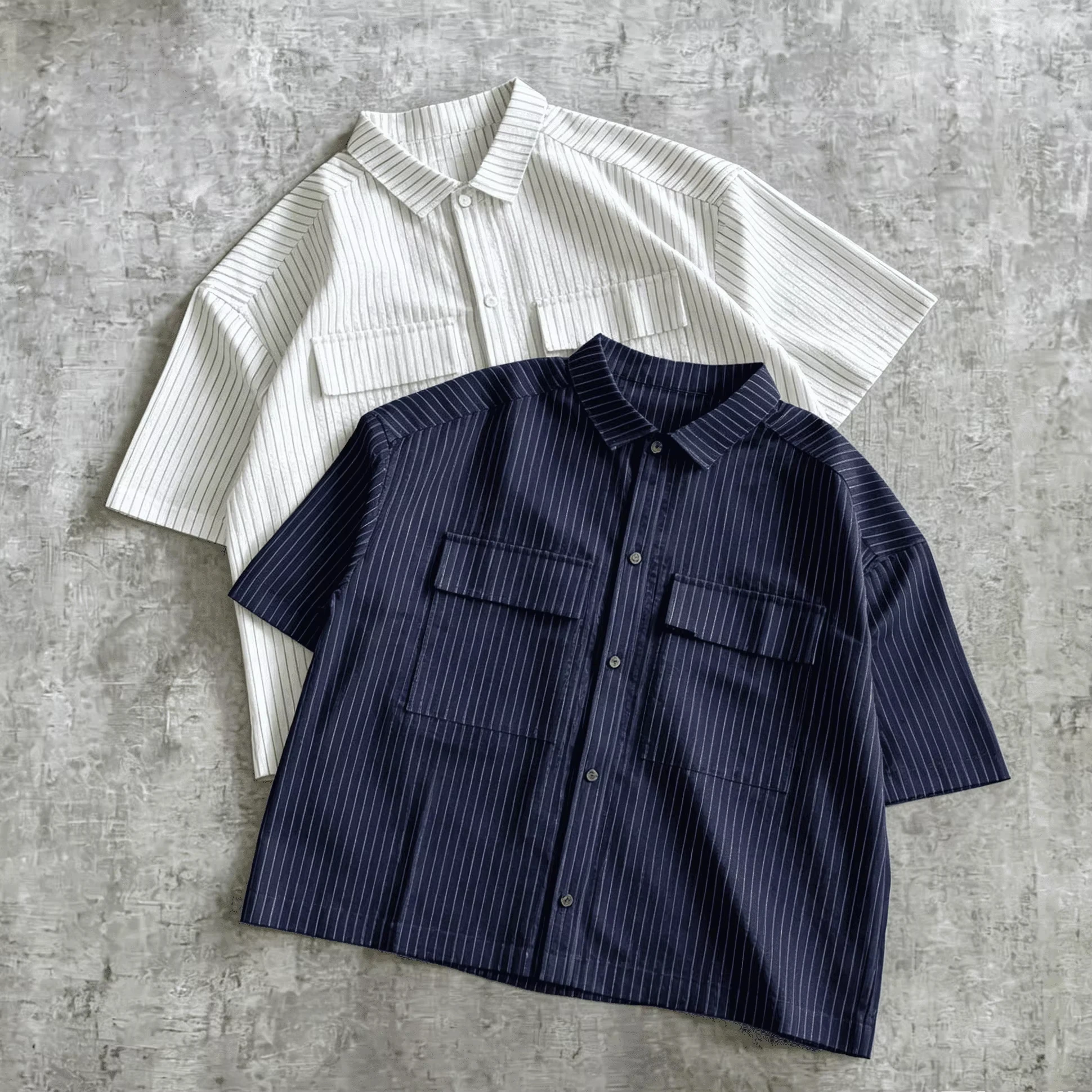 Wholesale Striped Cotton Button Down Shirt Oversized Short Sleeve Pocket Streetwear Casual Summer Men Short Sleeve Shirt gallery 6