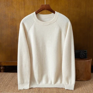 100% Cashmere Winter Men's High-End Leisure Hoodie-Solid Color Woven Crew Neck Anti-Pilling Quick-Dry Breathable Thick