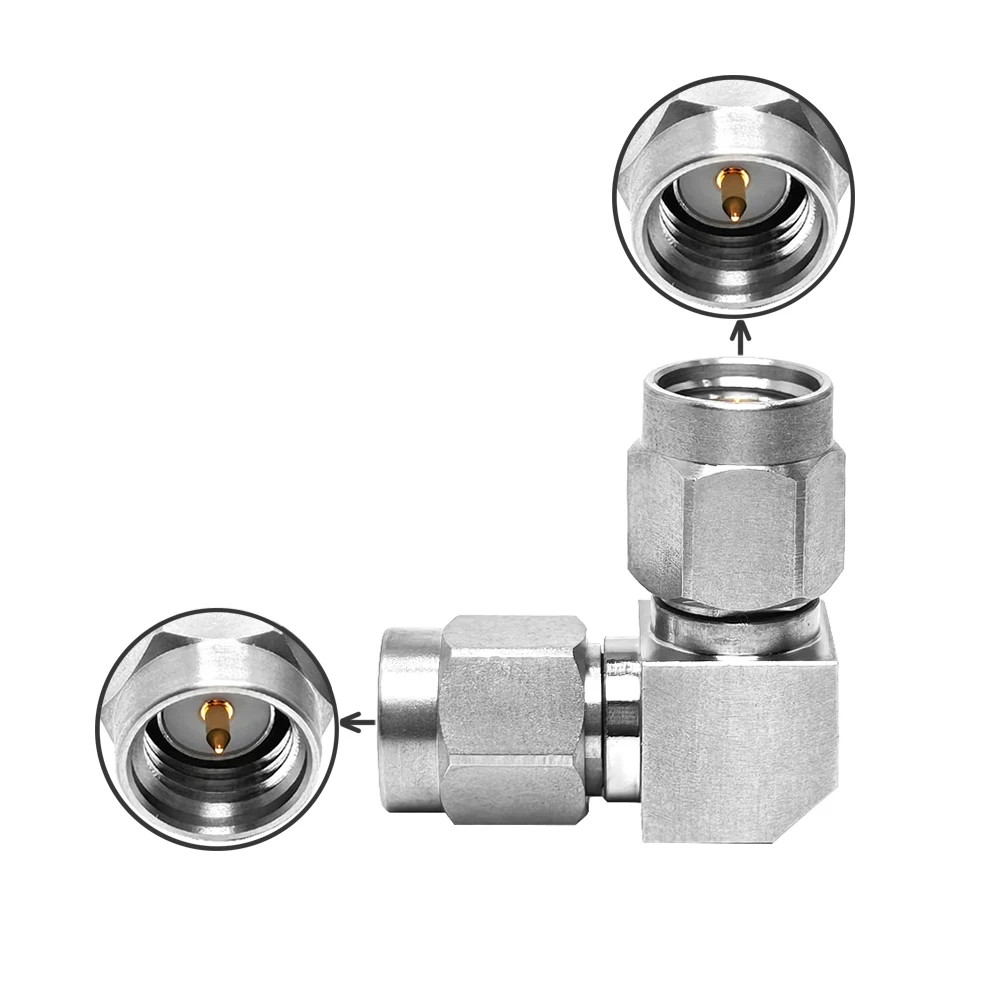 Factory Price Sma Male Plug Macho to Sma Male Right Angle RA 90 Degree Rf Stainless Steel Rf Coax Coaxial Adaptor Adapter Rohs
