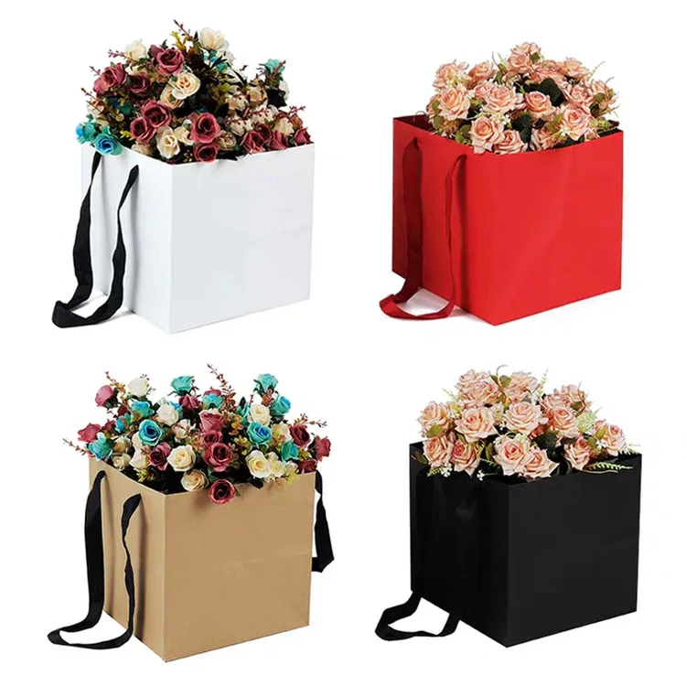 6PCS Flowers Carry Bag Kraft Paper Bags Rectangular Flower Box