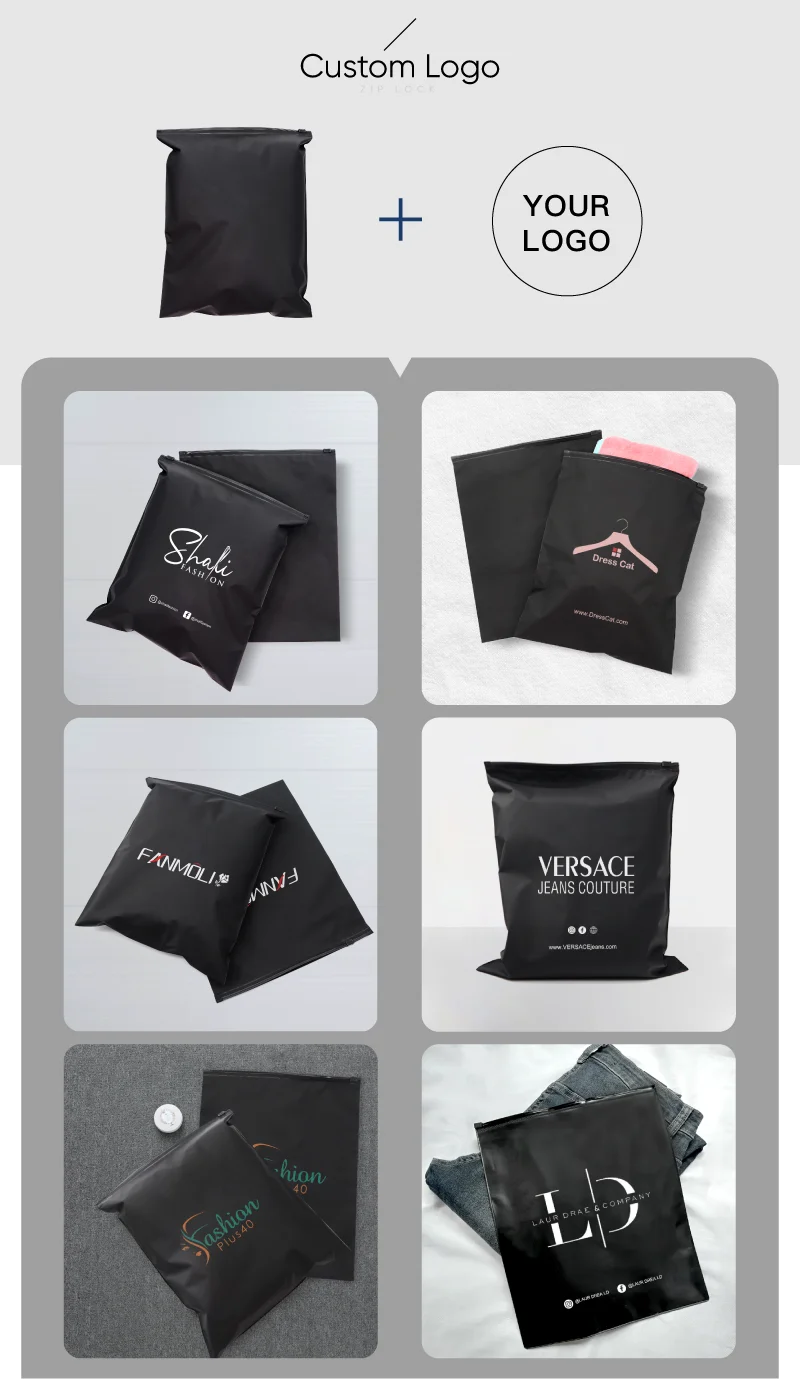 Custom Logo Zipper Packaging Bags Resealable Poly Apparel Merchandise