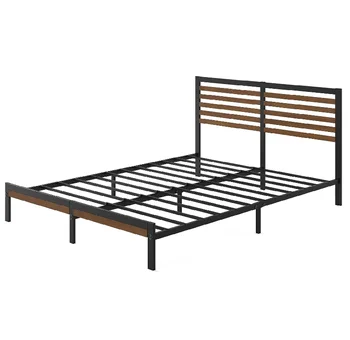 Bed Metal Frame with Wooden Headboard Modern bed for Bedroom & Apartment Hotels Schools