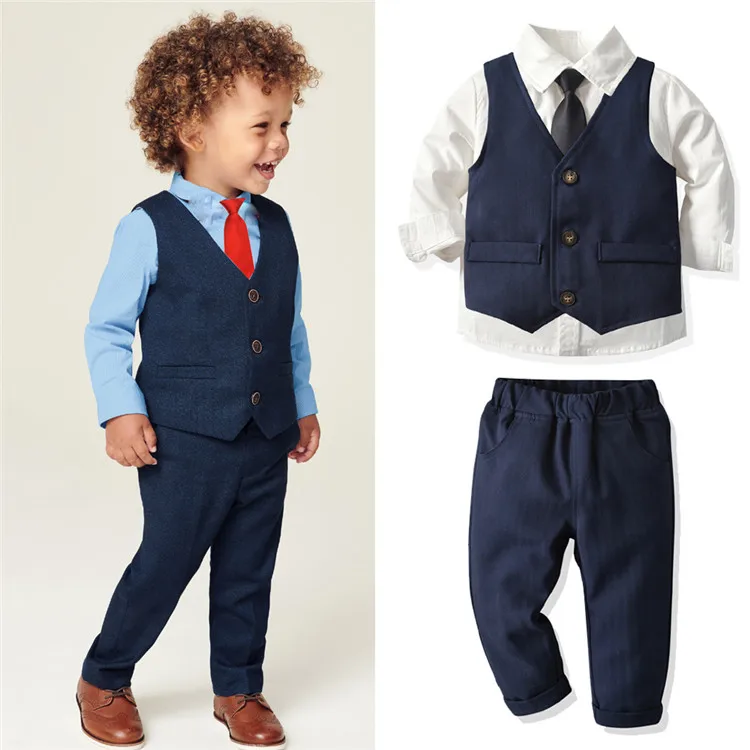 US Kids Boy Wedding Formal Suit Gentleman Christening Waistcoat+Shirt+Pants 3Pcs 