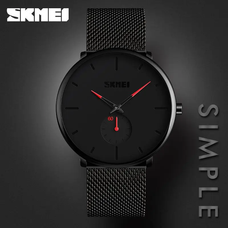 SKMEI 9185 Fashion Wholesale Unisex Quartz Watch Formal Mesh Band  Waterproof Analog Display Super Slim Casual Reloj Watch
