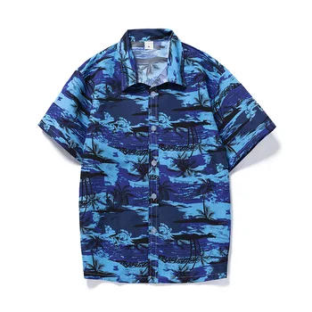 Wholesale Hawaiian Short Sleeve Casual Print T-shirt Polyester Plus Size Beach Shirt For Men