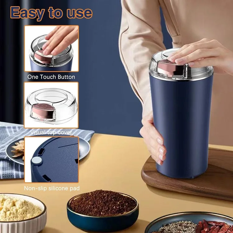 Coffee Bean Grinder Blades & Efficient Espresso Grinder Electric with One Touch Control, Stainless Steel Custom 220V 150W Purple