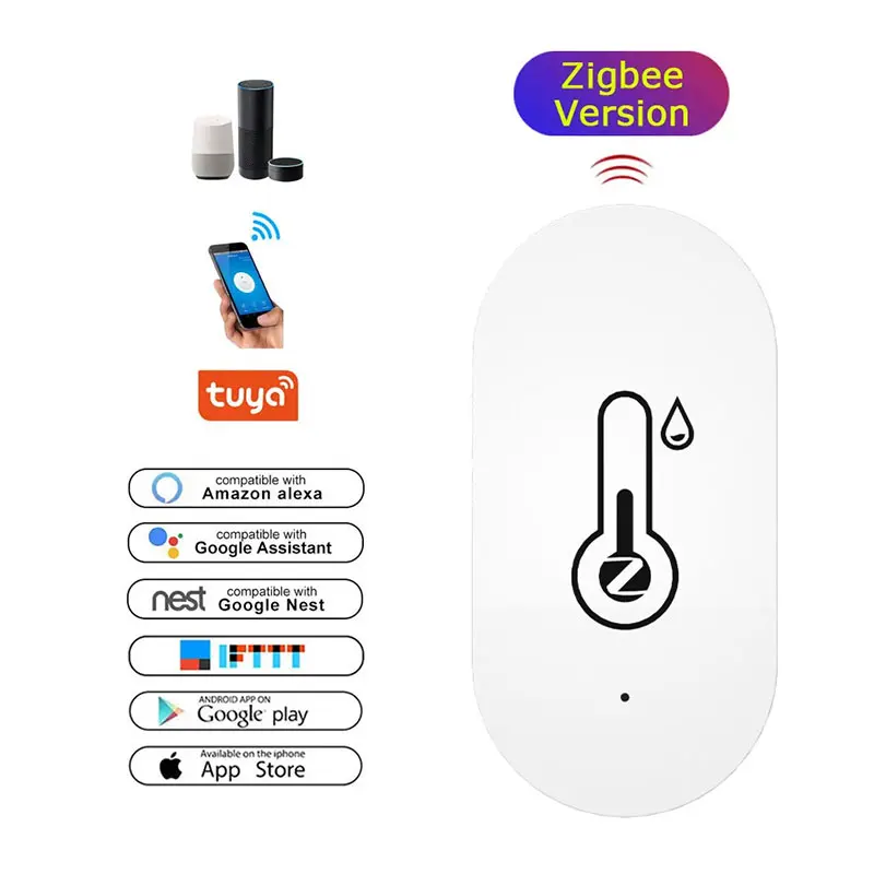 LEDEAST ZTH02 Tuya Wireless Zigbee Indoor Mini Smart Temperature and Humidity Sensor with Mobile App Remote Controlled