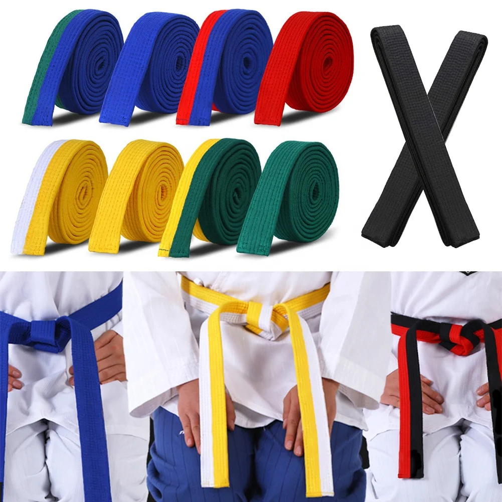 Ceinture d'arts martiaux en coton rayé coloré – Ceinture noire avec rayures blanches, BLANC
