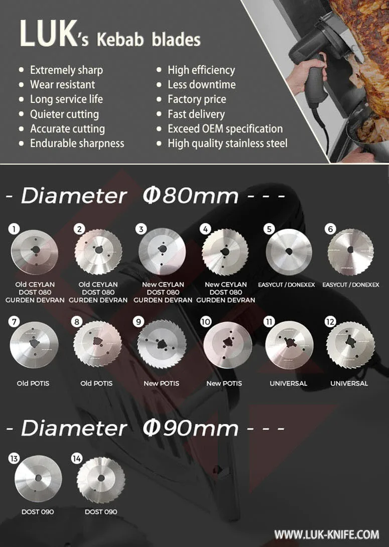 120mm TANDIR Cutting Slicing Machine Blades Knife for Doner Kebab Turkish Meat Shawarma with Teeth Messer