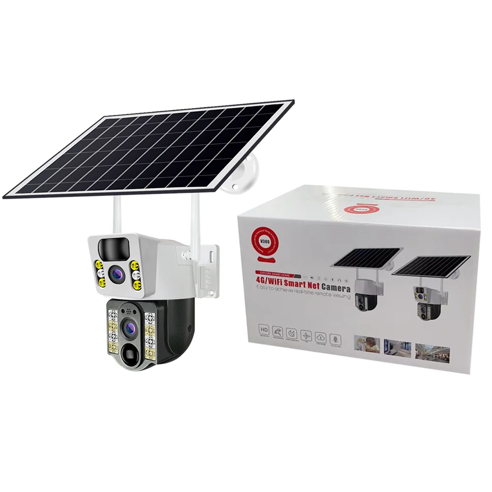 V380 WiFi Dual Lens Solar Power Camera CCTV Security Camera Outdoor Support 128 Memory Card