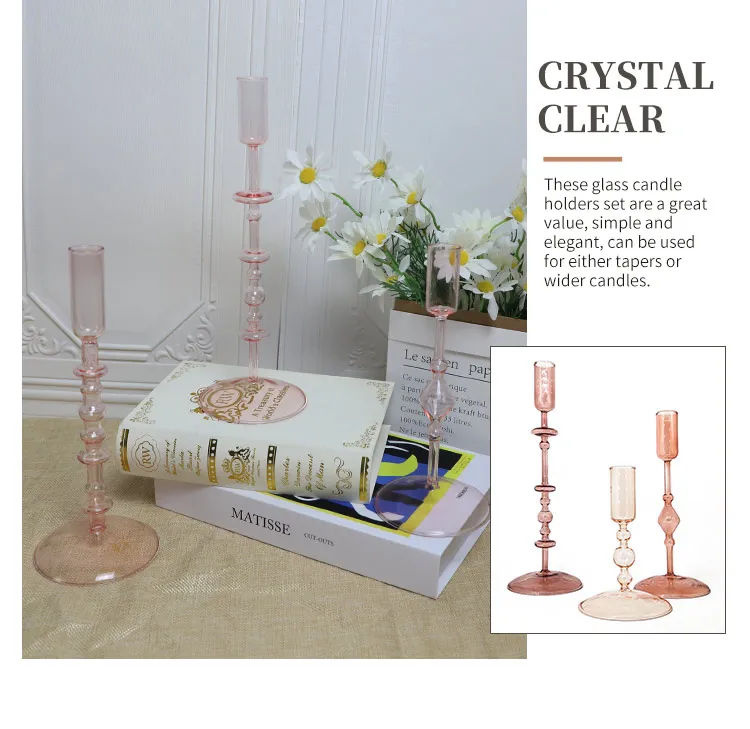 Crystal Glass Taper Clear Gold Candlestick Candles Holder for Table Wedding Dinning and Party supplier