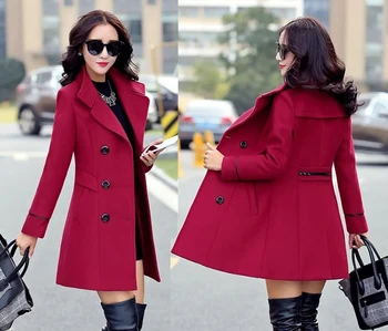 Coldker New Woolen Coat Women New Solid Color Wool Korean black red beige khaki jacket