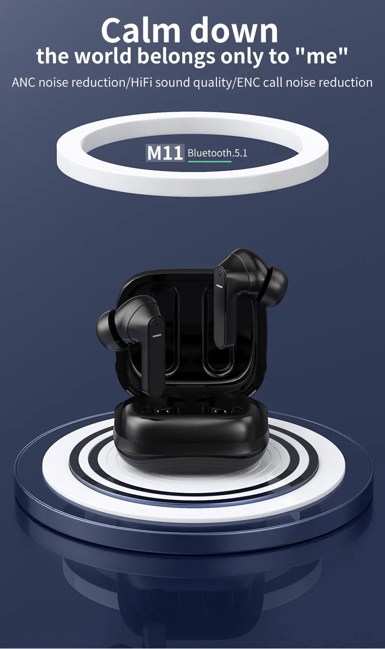 M11 ANC ENC call noise reduction Headphone 120 hours long battery life TWS Earphone HiFi Stereo Gaming Wireless Earbuds - ANKUX.COM