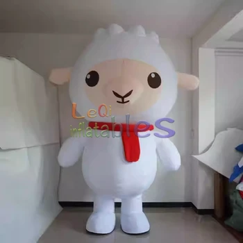 Inflatable Plush Sheep Mascot Costume with Battery Cute Cartoon Animal Character Cosplay Halloween Party Advertising