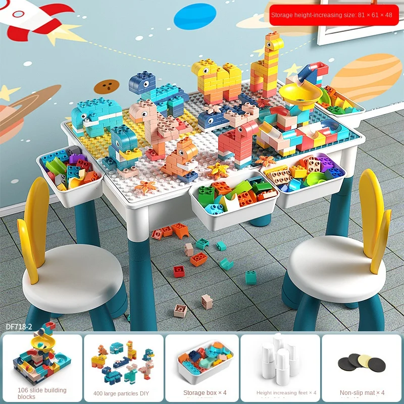 Multifunctional Building Table Kids Activity Big Building Blocks Compatible Educational Children Table Large Block Toys Gifts