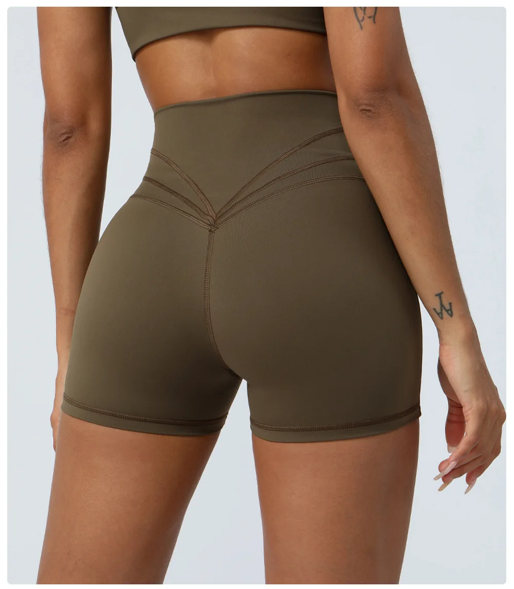 Peach Hip Lift Yoga Shorts Elastic High Waist Cross Waist Tight Fitness Running Shorts C detail