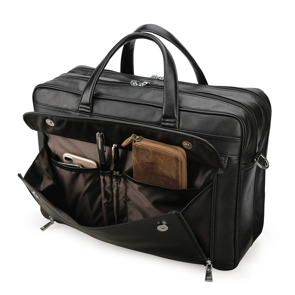 Top Grain Genuine Leather Briefcase Men’s Genuine Leather Briefcase Waterproof Laptop Handbag Shoulder Business Briefcase