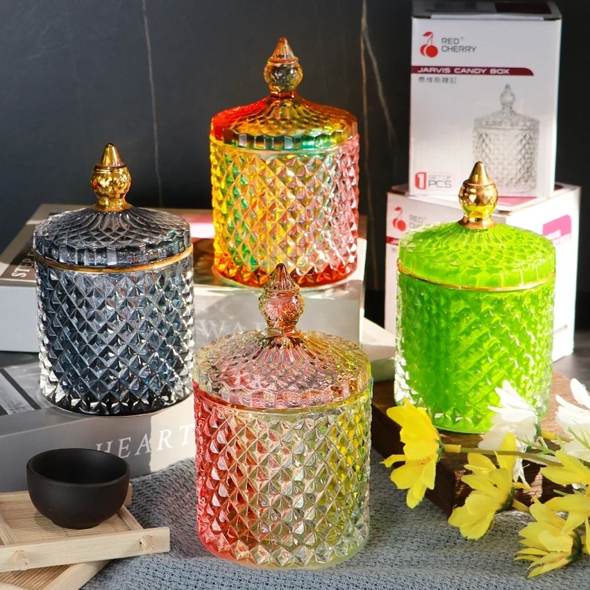 Wholesale Custom Colored Round Glass Storage Container Kitchen Food Glass Candy Jar