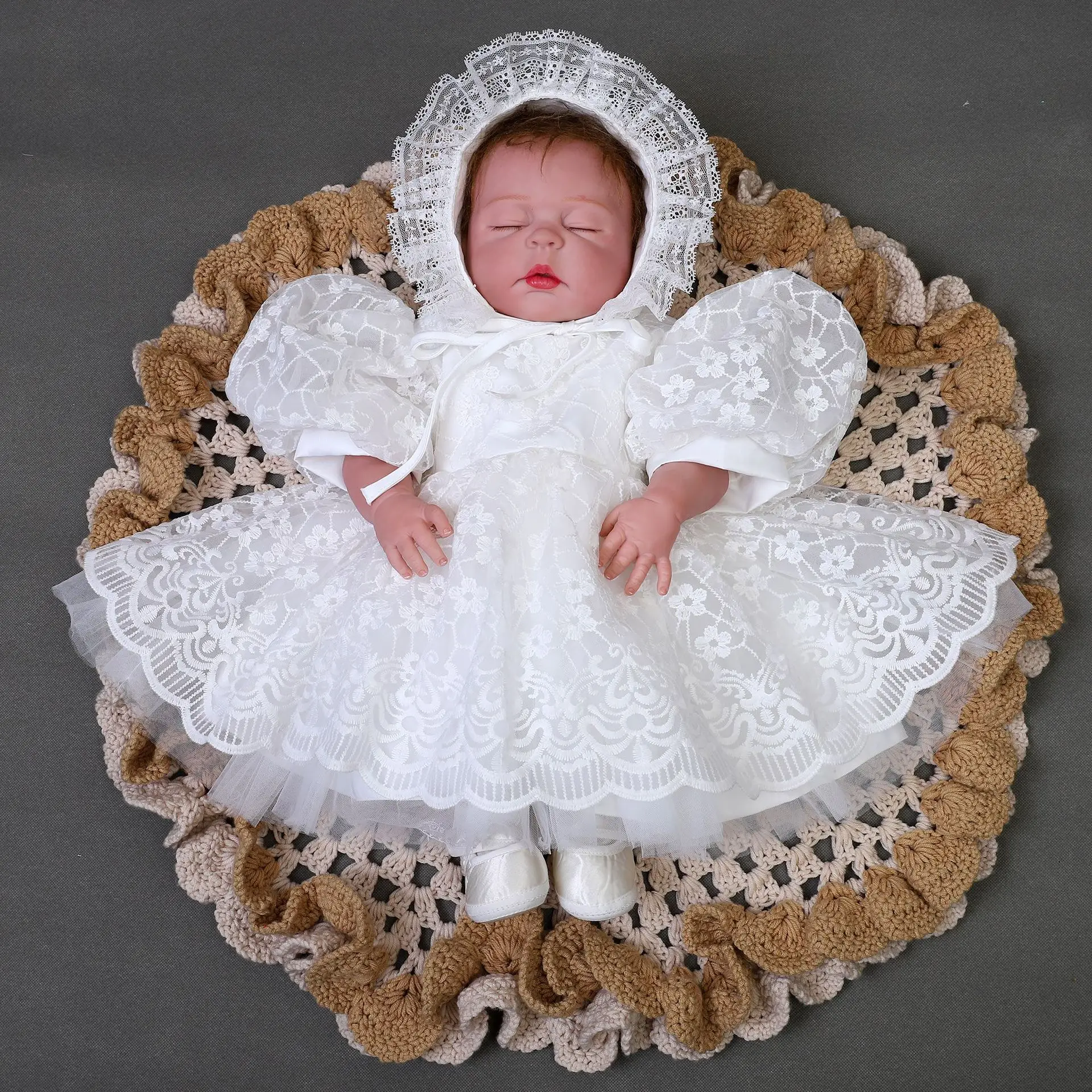 chinese dress ladies White Stand Collar Lace Princess Dress  marryshe