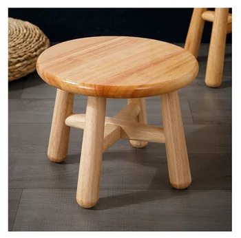 Heavy Duty Natural Wooden Stool Assemble Rubber Wood Mini Stool Detachable Durable Round Small Wooden Stool