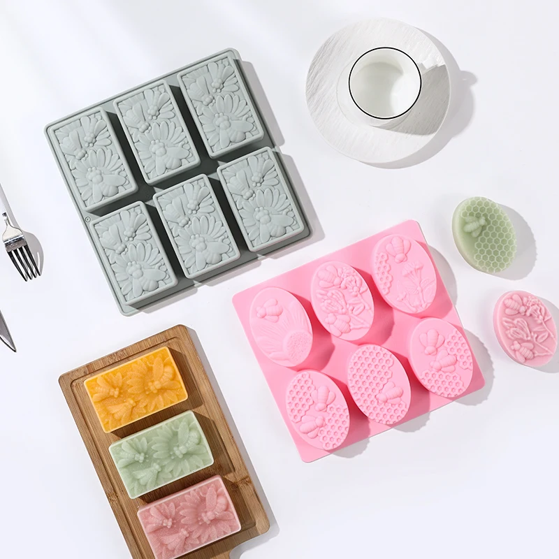 Wholesale  Making Nonstick 6 Cavity Soap Mould Bpa Free Homemade Craft Oval Silicone Honey Bee Soap Molds