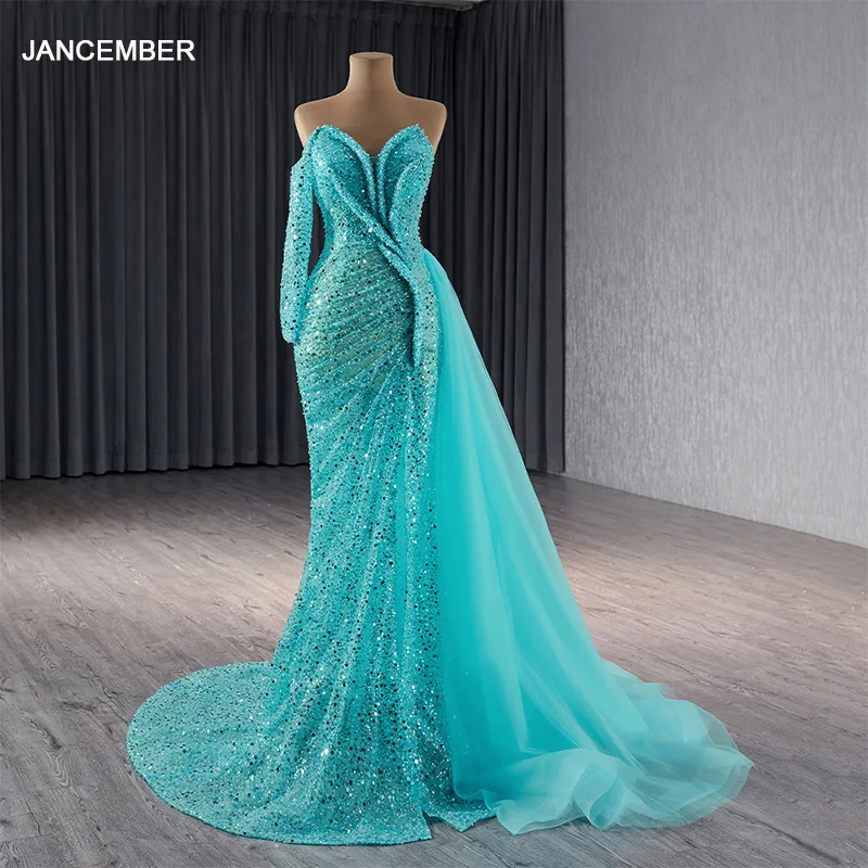 chinese dress ladies Two Pieces Blue Lace Mermaid Prom Dress Satin Evening Dress PSK159 US4 / Light Blue main image 1