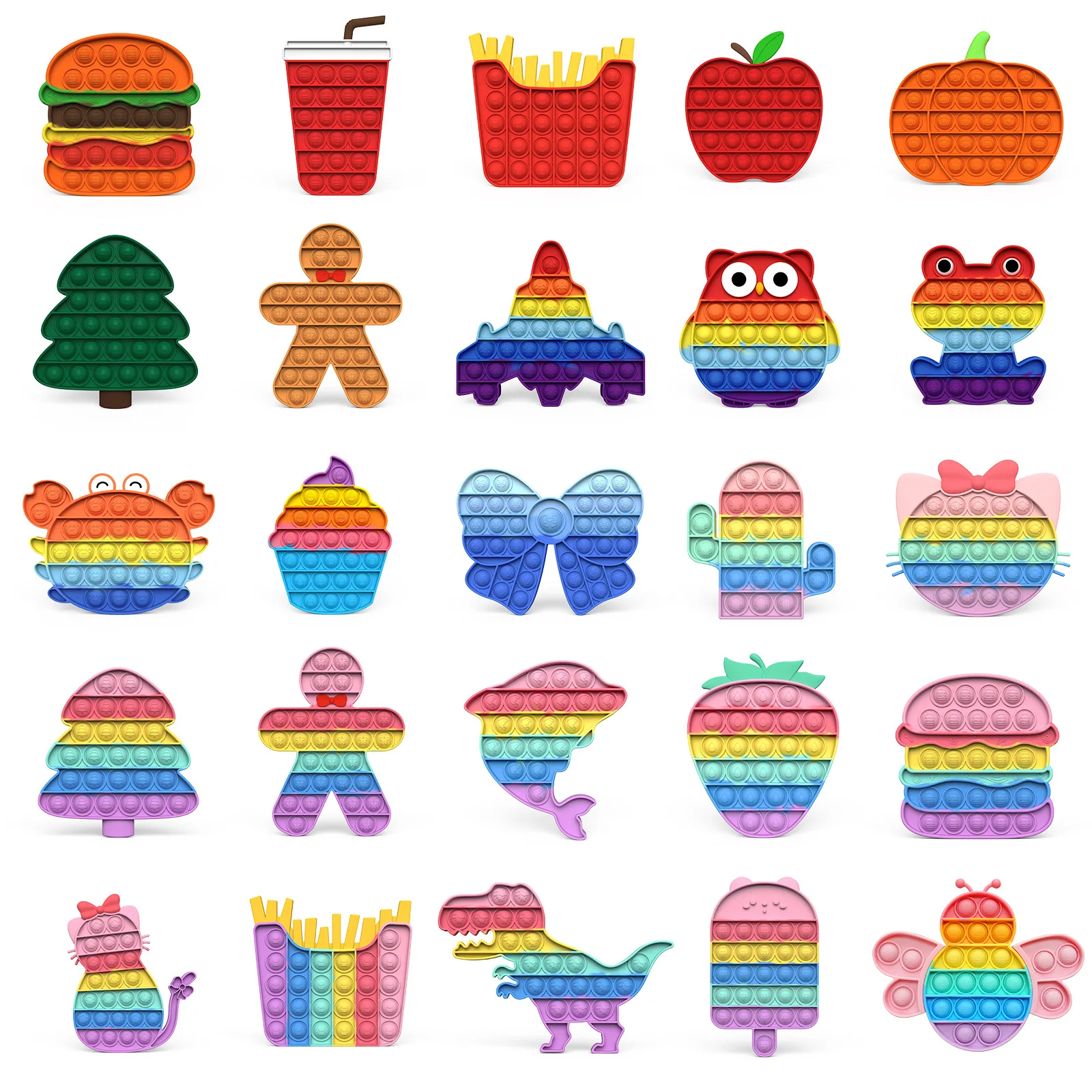 Various designs Rainbow Push Pop Bubble Game Fidget Toy, Rainbow Fidget Reliver Stress Popper Fidget Sensory Toy Pop itting