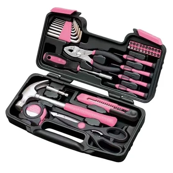 2022 Pink Professional DIY 39 Pieces multi tool kit set Home Use Household Hand Tool Set Box