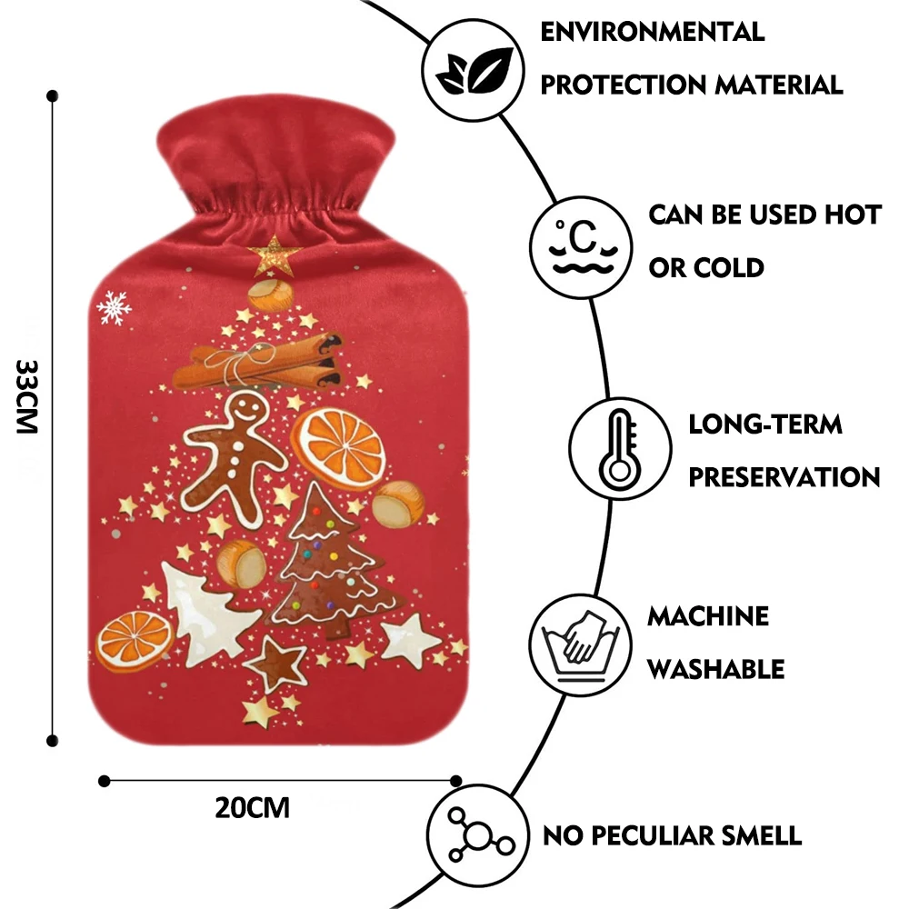 manufacturer reusable factory price 2000ml rubber pvc christmas warmer hot water bag bottle fleece cover