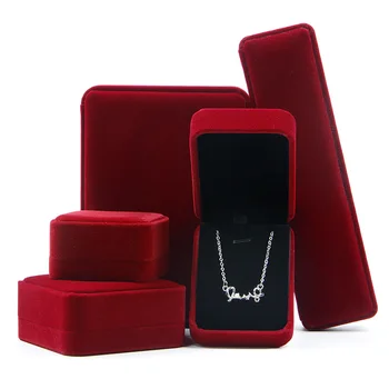 High Quality Custom Luxury Velvet Jewellery Necklace Ring Gift Boxes Packaging Softly Ribbon Jewelry Velvet Storage Box