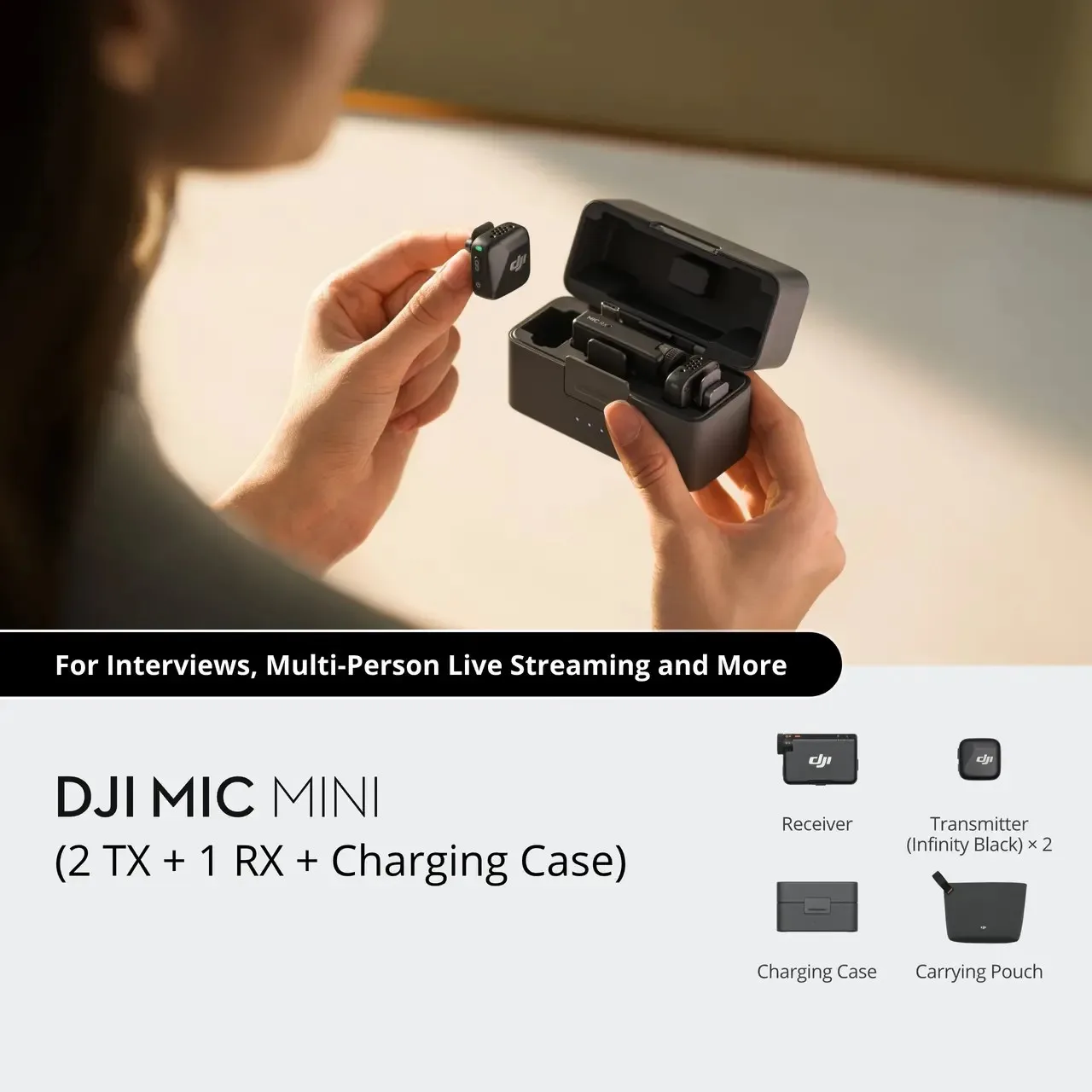 MIC mini Small Ultralight Discreet High-Quality Audio 2 Transmitter 1 Receiver with Charging case for DJI Mic Mini