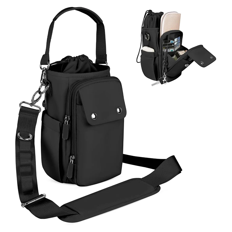 Travel Gym Phone Purse Insulated Water Bottle Holder With Wide Strap