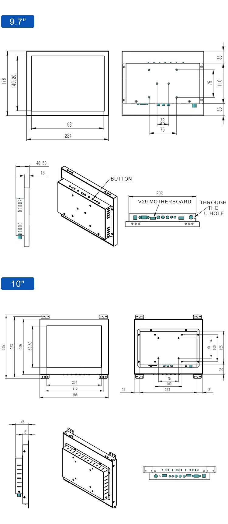 Custom Industrial IPS Touch Screen Monitors 10-23 Inch Capacitive Touchscreen LCD Display with Built-in Speaker for Desktop