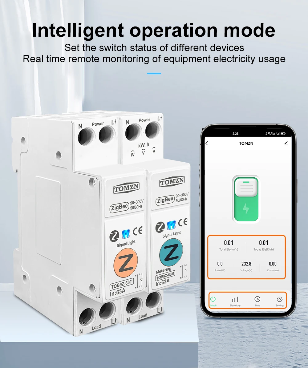 Tomzn Zigbee 63a 1p+n Wifi Smart Switch Energy Meter Kwh Metering ...