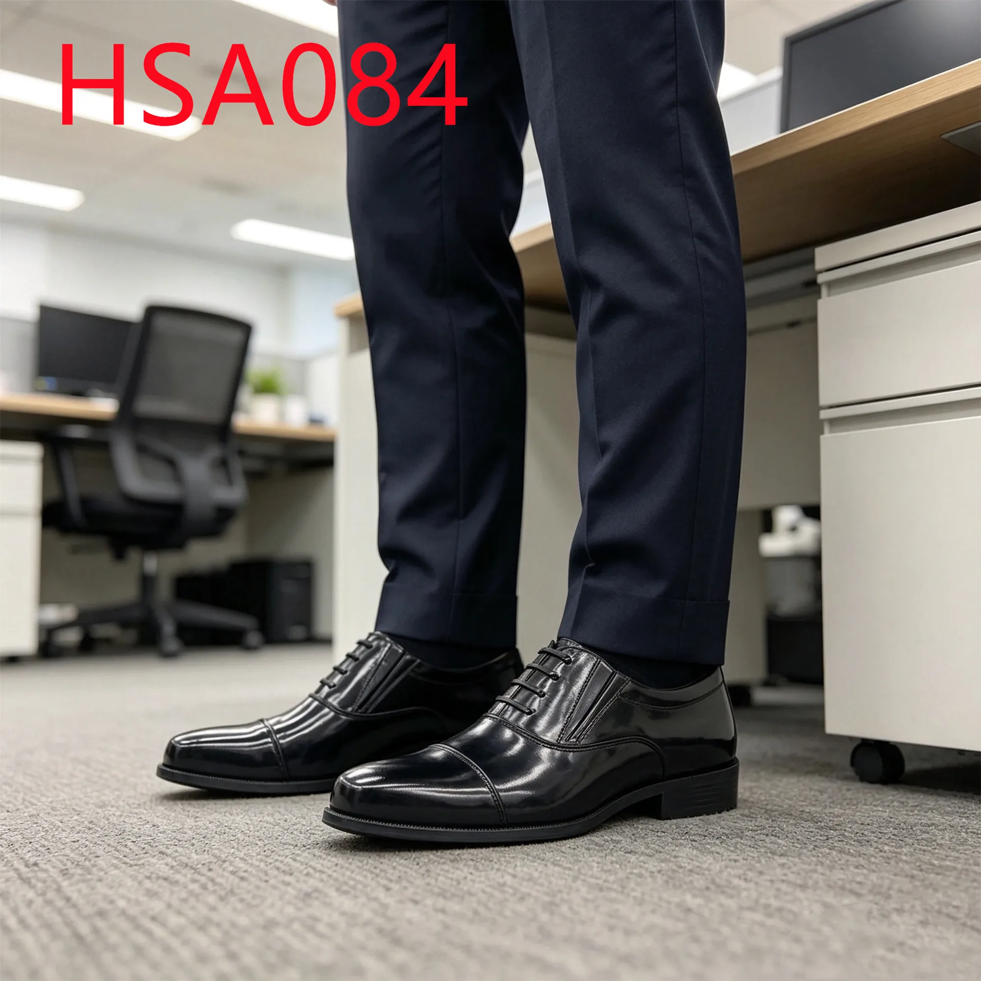HY,Client Visit Shining Full Grain Leather Pull on Uniform Shoes Daily Commute Double Joints Design Men Leather Shoes HSA084