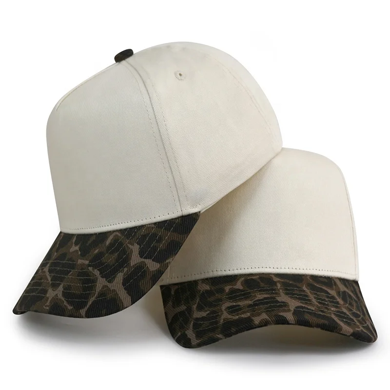 HBA54 in Stock Plain Blank Wholesale Two Tone Beige Cheetah Leopard Baseball Caps for Women Men
