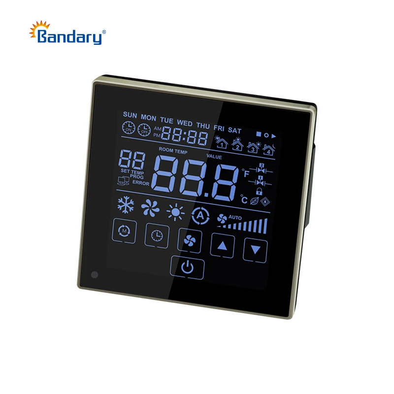 Bandary 220V Modbus Full LCD Black Fan Coil Programmable Thermostat