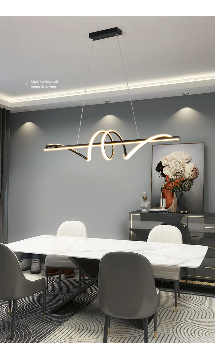 2025 Post-Modern Nordic Style LED Table Chandelier Simple Curved Art Design Pendant Light for Restaurant or Bar Dining Table