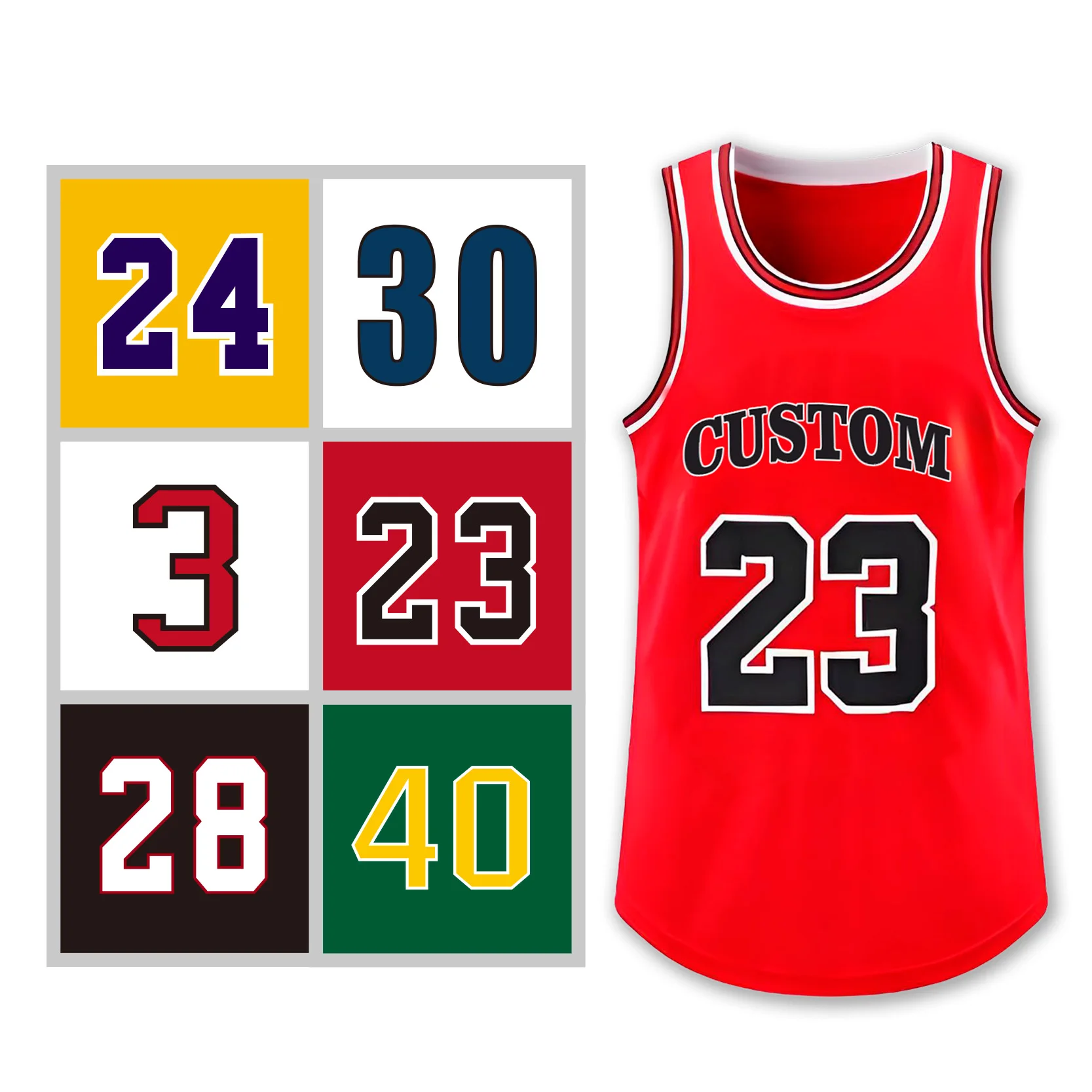 EYD Basketball Embroidery Jersey Numbers and Letters Name logo Patches Iron on Rhinestones Custom Heat Transfers for T-shirts