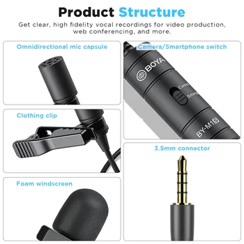 BOYA BY-M1S Omnidirectional Professional Lavalier Lapel Microphone Condenser Recording Mic for Mobile Camera Computer detail image